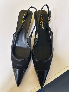 Saint Laurent Black Pointed Slingback Mairs